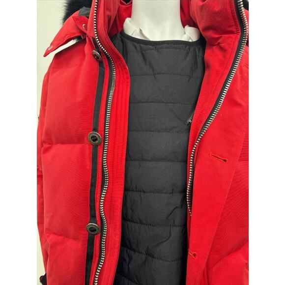 Men's Moose Knuckles Red Puffer Down Jacket With Detachable Fur Hood Size XL - Picture 15 of 16